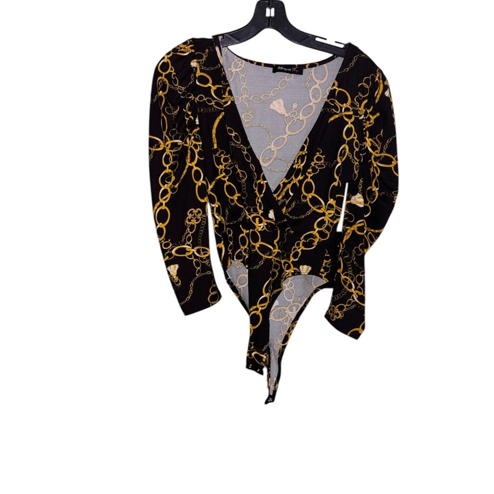 NOTHING BUT  Sexy Black and Gold Chain Print Bodysuit
